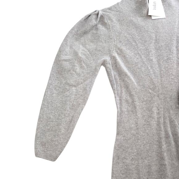ba&sh Felicity Beige Wool Blend Knit Puff Sleeve Midi Sweater Dress Size Large - Picture 3 of 14